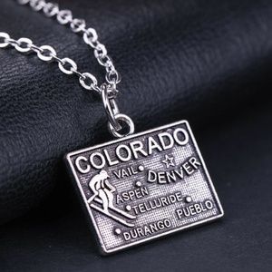 Colorado State Map Necklace Ski Denver Aspen Vail
